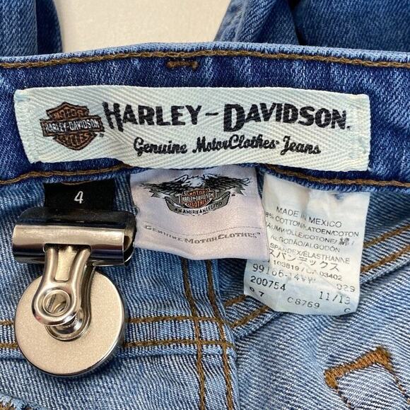 VTG Harley Davidson Jeans Womens 4 Blue Distressed Bootcut Mid Rise Motorcycle - Picture 2 of 13